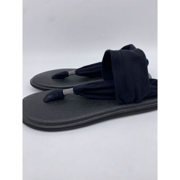 Sanuk Sandals Womens 10 Black Sling 2 Knit Fabric‎ Thong Flats Slippers Ladies - Picture 2 of 7